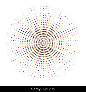 Abstract colorati cerchio con puntini di semitonalità effetto. Illustrazione Vettoriale. Round Icona con l'utilizzo i punti dei mezzitoni texture. Illustrazione Vettoriale