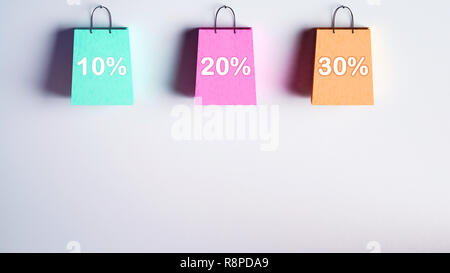 Colorata borse per lo shopping con lo sconto percentuale 3D illustrazione Foto Stock