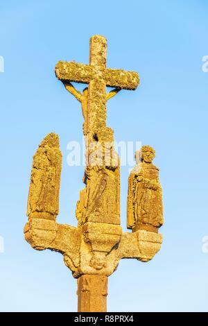 Francia, Finisterre, Penmarc'h penisola, Saint Jean Trolimon, il calvario di Notre Dame de Tronoen cappella Foto Stock