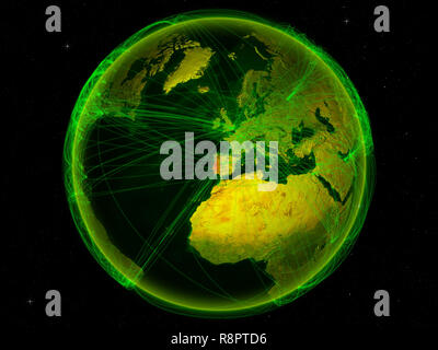 Il Portogallo dallo spazio sul pianeta Terra con rete digitale che rappresenta la comunicazione internazionale, la tecnologia e la corsa. 3D'illustrazione. Elementi del Foto Stock