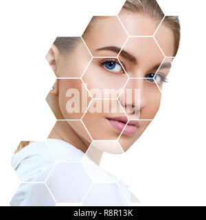 Bellissimo volto femminile in favi. Foto Stock
