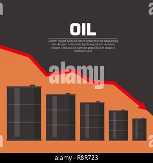 Serbatoi con olio e la pianificazione di caduta. Concetto di riduzione dei prezzi del petrolio. Una illustrazione vettoriale in stile appartamento. Illustrazione Vettoriale