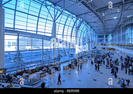 Mosca Domodedovo, Russia - Novembre 9, 2018: Hall dell'Aeroporto Internazionale di Domodedovo a Mosca architettura moderna Foto Stock