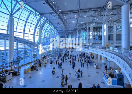 Mosca Domodedovo, Russia - Novembre 9, 2018: Hall dell'Aeroporto Internazionale di Domodedovo a Mosca architettura moderna Foto Stock