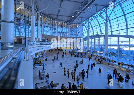 Mosca Domodedovo, Russia - Novembre 9, 2018: Hall dell'Aeroporto Internazionale di Domodedovo a Mosca architettura moderna Foto Stock