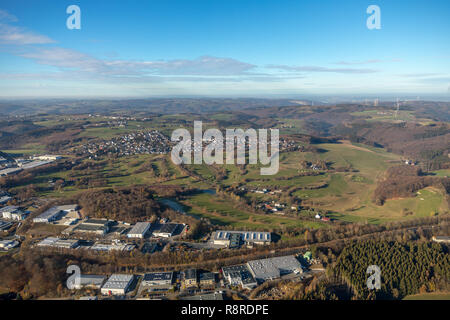 Vista aerea, Gelstern Golf club, ristorante Sascha Heitfeld GC Gastro, driving range, bunker, Verdi, giocatore di golf, campo da golf clubhouse, Wallhecken, Foto Stock