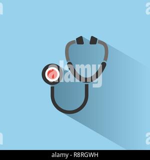 Uno stetoscopio piatto icona del colore con ombra su uno sfondo blu. Illustrazione Vettoriale Illustrazione Vettoriale