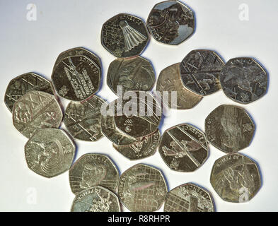 Uk 50p monete per celebrare le Olimpiadi Foto Stock