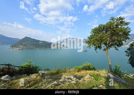 L'Italia, Lombardia, Lago d'Iseo (Il Lago d'Iseo), Monte Isola isola e isola di Loreto Foto Stock