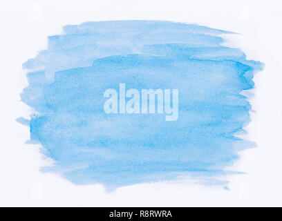 Abstract dipinta a mano la luce colorata in blu sullo sfondo ad acquerello acquerello con macchie e trama della carta su sfondo bianco. Foto Stock
