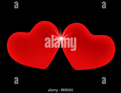 Due cuori rossi, addossato a ciascun altro Foto Stock