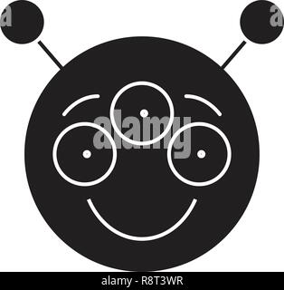Alien gli Emoji nero concetto vettoriale icona. Alien emoji illustrazione piana, segno Illustrazione Vettoriale