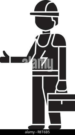Elettricista lavoro nero concetto vettoriale icona. Elettricista lavoro illustrazione piana, segno Illustrazione Vettoriale