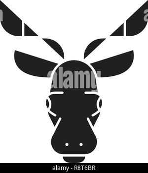Testa di Alce Nero concetto vettoriale icona. Elk testa piatta di illustrazione, segno Illustrazione Vettoriale