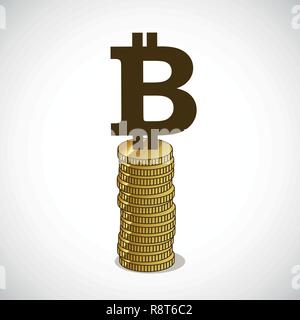 Bitcoin sorge su monete d oro concetto di cryptocurrency illustrazione vettoriale EPS10 Illustrazione Vettoriale