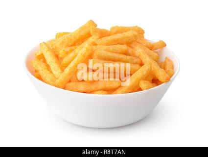 Ciotola di formaggio bastoni puff isolato su bianco Foto Stock