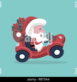 Babbo Natale che porta doni in suo automobile Illustrazione Vettoriale