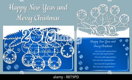 Pattern, ramo con i fiocchi di neve. Invito di natale con un fiocco di neve e un giocattolo di Natale. Vettore. Cliche. Auguri di Buon Natale e Anno Nuovo 2019. Per la Illustrazione Vettoriale