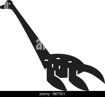 Plesiosaurus nero concetto vettoriale icona. Plesiosaurus illustrazione piana, segno Illustrazione Vettoriale