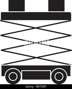 Sollevatore a forbice nero concetto vettoriale icona. Sollevatore a forbice figura piana, segno Illustrazione Vettoriale