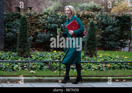 Londra, Regno Unito. Xviii Dicembre, 2018. Elizabeth Truss MP, Primo Segretario al tesoro, arriva al 10 di Downing Street per la finale la riunione del gabinetto prima di Natale di recesso. Gli argomenti che saranno discussi erano attese per includere i preparativi per un 'No Deal' Brexit. Credito: Mark Kerrison/Alamy Live News Foto Stock