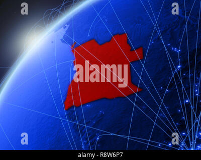 Angola sul modello di green Planet Earth con le reti internazionali. Concetto di blu di comunicazione digitale e la tecnologia. 3D'illustrazione. Elementi del Foto Stock