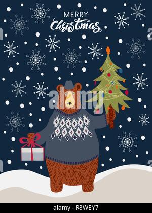 Auguri di Buon Natale. Vector doodle recare su uno sfondo blu Illustrazione Vettoriale