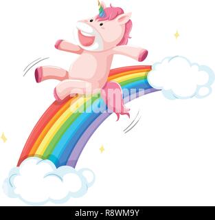 Felice unicorn su rainbow far scorrere illustrazione Illustrazione Vettoriale