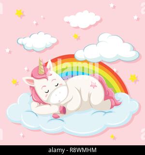 Unicorn dormire sul cloud illustrazione Illustrazione Vettoriale