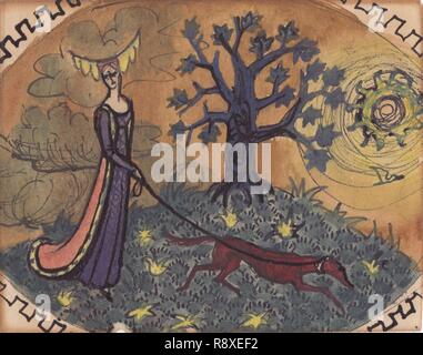 Signora medievale e cane, c1950. Creatore: Shirley Markham. Foto Stock