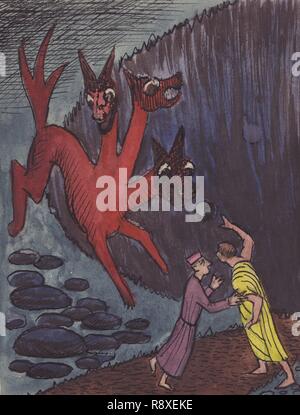 Dante e Virgilio con mostro a tre teste 1951. Creatore: Shirley Markham. Foto Stock