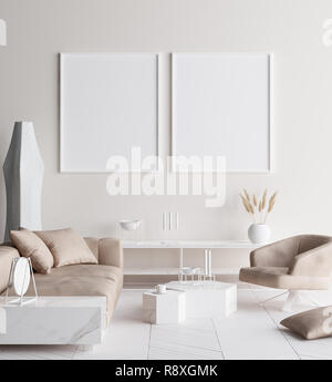 Mock up del fotogramma poster in casa moderna interni. Lo stile scandinavo. 3D render Foto Stock