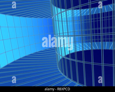 3d blu tunnel astratta da una griglia Foto Stock