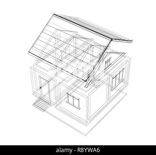 3D Disegno di una casa. Scopo su bianco Foto Stock