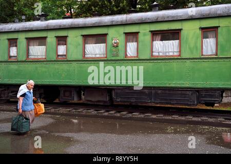 La Georgia, Shida Kartli, Gori, paese natale di Joseph Stalin, Stalin museum, verde Pullman Stalin personali del trasporto ferroviario che è blindate e pesa 83 tonnellate Foto Stock