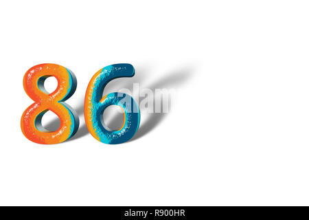 3D numero 86 ottanta sei colori vivaci Foto Stock