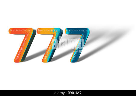 3D Numero 777 Sette cento settanta sette vivaci colori Foto Stock