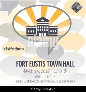 Fort Eustis leadership ha ospitato un municipio per rispondere alle domande dei membri di comunità a base comune Langley-Eustis, Virginia, Marzo 24, 2017. Il municipio è stato trasmesso in streaming live su Facebook per consentire una partecipazione da parte di colleghi che non erano in grado di partecipare all'evento. Foto Stock