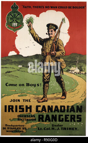 Irish Canadian Rangers - Vintage la Prima Guerra Mondiale la propaganda Poster Foto Stock