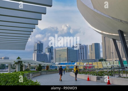 Visualizzare il passato Singapore ArtScience Museum (r) verso la struttura JW Marriott Hotel di South Beach, il Mandarin Oriental, Pan Pacific e Ritz Carlton Hotel, Singapore Foto Stock