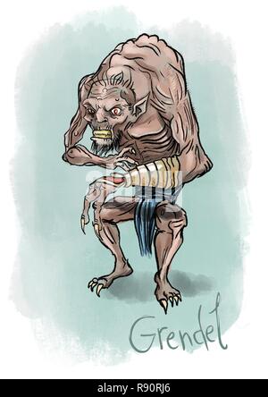 Grendel da Beowulf illustrazione Foto Stock