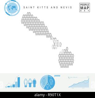 Saint Kitts e Nevis icona Persone Mappa. Vettore stilizzati Silhouette. Tasso di crescita e di invecchiamento della popolazione Infographics Illustrazione Vettoriale