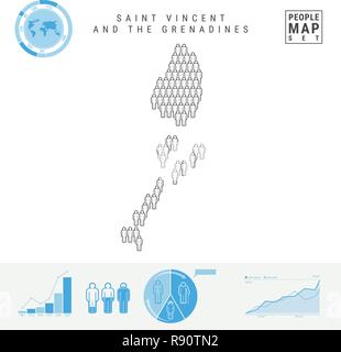 Saint Vincent e Grenadine Persone Mappa Icona. Vettore stilizzati Silhouette. Tasso di crescita e di invecchiamento della popolazione Infographics Illustrazione Vettoriale