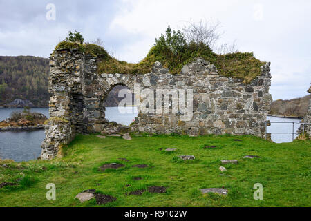 Strome castello affacciato Loch Carron, Wester Ross, regione delle Highlands, Scozia Foto Stock