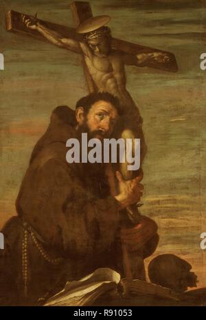 San Francesco di Assisi che abbraccia un crocifisso, c1600-1640. Creatore: Bernardo Strozzi. Foto Stock