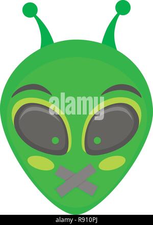Alien face gli Emoji. Verde Alien testa - Mute. Humanoid illustrazione vettoriale Illustrazione Vettoriale