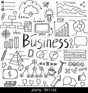 Set di disegnati a mano doodle icone di business Illustrazione Vettoriale