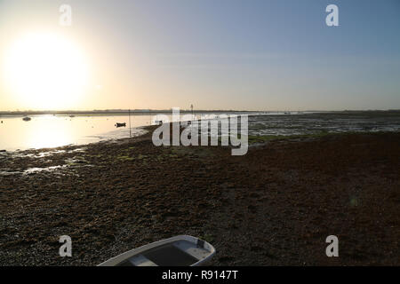 Barche a bassa marea in Emsworth, porto di Chichester, Regno Unito Foto Stock