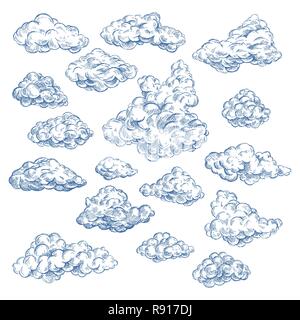 Schizzo di cielo con nuvole bianche. Atmosfera, cielo. Illustrazione Vettoriale