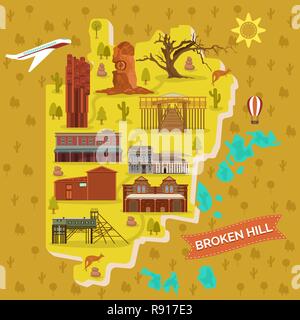 Broken Hills Mappa, Australia famosi punti di riferimento Illustrazione Vettoriale